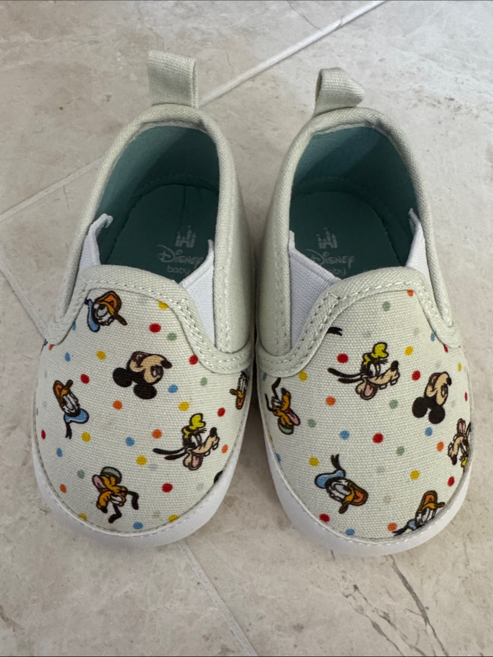 Disney Cream Slip-On Infant Sneakers with Mickey & Friends Polka Dots
